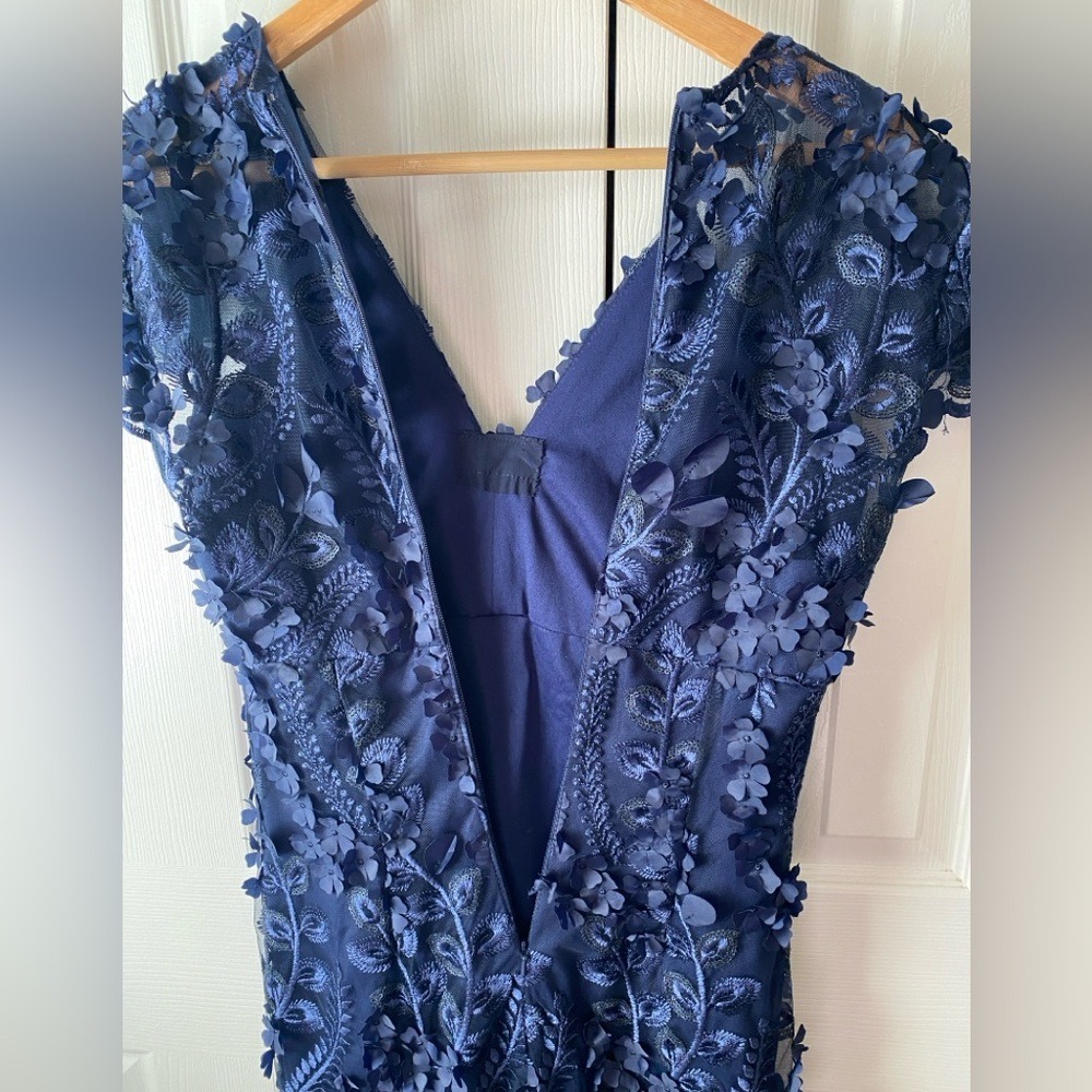 CARMEN MARC VALVO INFUSION Navy 3D Floral‎ Appliqué Sequin Mermaid Maxi Dress S - Picture 8 of 15